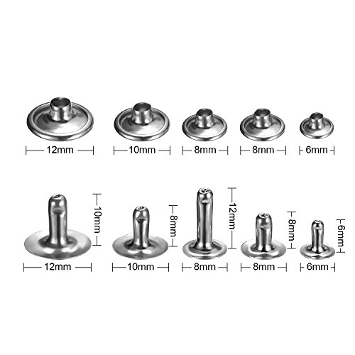 200 Set 5 Größen Nieten Leder Rivet Einzelne Cap Metallnieten Rohr mit 3 Stück Fixierung Werkzeug für DIY Handwerk Leder, Ersatz Nieten, 2 Farben (Silber und Bronze)