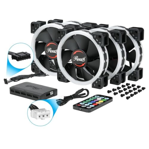 Image of Rosewill RGBF-23001 120mm Dual Ring Addressable RGB Case Fan Hub Set, True RGB LED Case Fans (5-Pack) and 8-Port Fan Hub, Ultra Quiet Cooling with Long Life Rifle Bearings