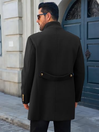 Runcati Mens Trench Coat Double Breasted Stand Collar Pea Coat Casual Fall Winter Warm Mid Long Overcoat4