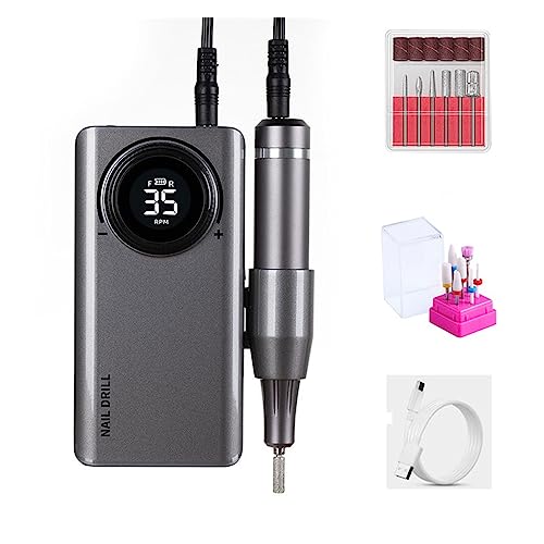 Electric Nail Drill, 35000RPM With LCD Display, Rechargeable Gel Polish , Manicure Milling Machine For Training And Home Use(Gre