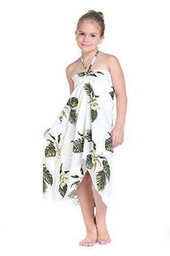 Girl Hawaiian Halter Dress in Palm Green Leaf