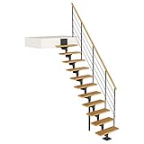 DOLLE Raumspartreppe Boston | 11 Stufen | Geschosshöhe 228 – 300 cm | Geradelaufend | Buche, lackiert | Unterkonstruktion: Anthrazit (RAL 7016) | volle Stufen 70 cm | inkl. Geländer | Nebentreppe