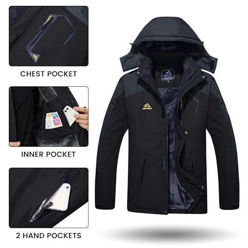 Image of TACVASEN Men's Winter Skiing Jackets Water Resistant Fleece Coats Insulated Thermal Snowboard Jacket Parka Raincoat with Hood