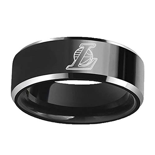 Sping Jewelry LA Lakers - Anillo de baloncesto de la NBA (acero de titanio), color negro, Metal Cover