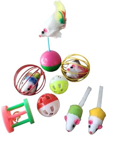 Kit brinquedos de gato 8 unidades - ratinhos, bolinhas e rodinha