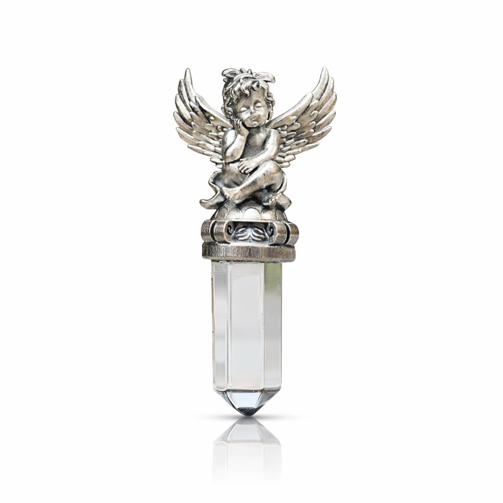 Generisch 925 Sterling Silber Engel Anhänger mit Bergkristall 4,5 x 2 cm 16 g Unisex Schutzengel Talisman transparenter Edelstein Schmuck Geschenk für Damen und Herren