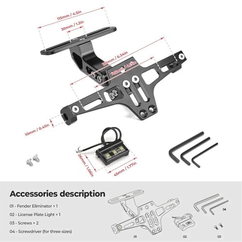 Support plaque moto universel éliminateur de bavette arrière noire - 3
