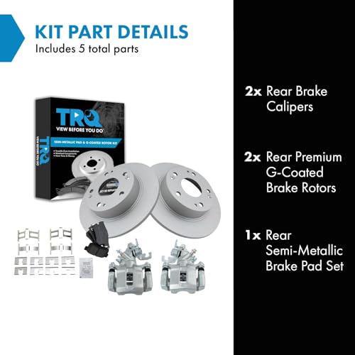 Image of TRQ Rear Brake Pad and Rotor Set Semi Metallic Coated Rotors Calipers Compatible with 2004-2008 Acura TSX 2003-2007 Honda Accord