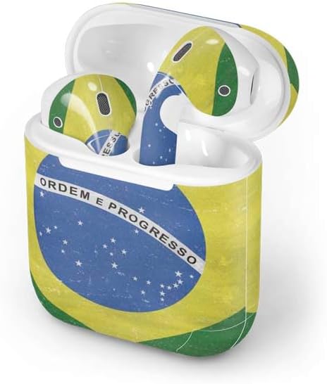 Skinit Decal Audio Skin Compatible with Apple AirPods - Brazil Flag Distressed Design