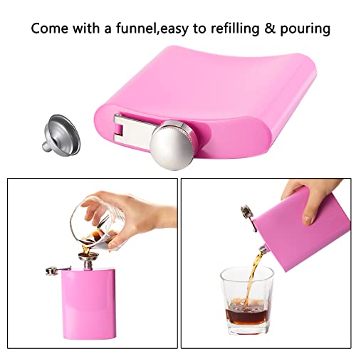 Hip Flask For Men Liquor Flask Stainless Steel Leak Proof Flask With Funnel Set For Women Pocket Alcohol Drinking Flask Set 8Oz (Pink) #TOP3