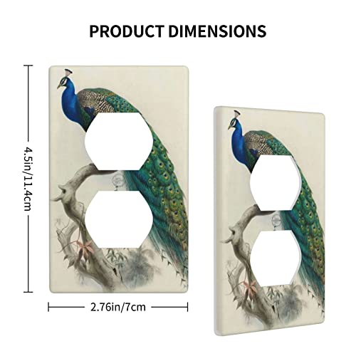 Decorative Light Switch Plate 1-Gang Duplex Device Receptacle Wallplate ,Vintage Peacock Decorative Duplex Wall Plate Electrical Outlet Covers,Size 4.50" X 2.76" #TOP3