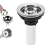 Kitchen Sink Drain Assembly, Stainless Steel Basket Strainer with Knob, 3-1/2 Inch Sink Drain Stopper Plug, Threaded Plastic Sink Strainer Tailpiece 1-1/2 in