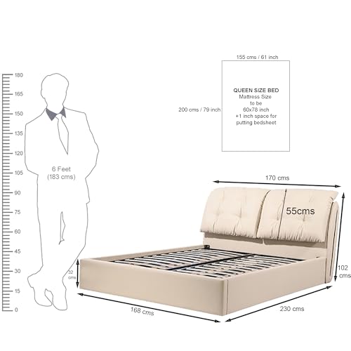 Image of The Attic Luna Queen Size Hydraulic Storage Bed with Tufted Cushion Headboard Cream Beige