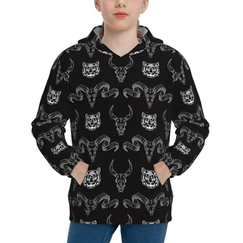 Ram and Tiger Skulls Kid Hoodies Boys Sweatshirts Girls Pullover with Pocket - Main Image
