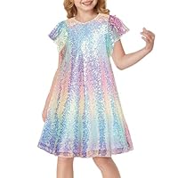 GRACE KARIN Girls Sequin Party Dress Multicolored Kids Fancy Formal Prom Sparkly Pageant Graduation Spring Summer Midi Dresses Size 8-10