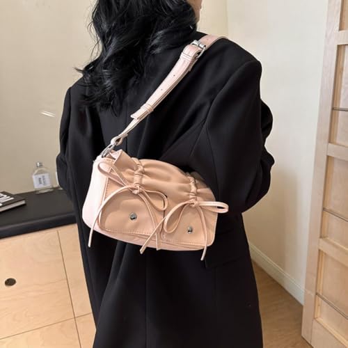 Bow Purse Small Handbag Cute Shoulder Bag for Women Coquette Crossbody Bags Y2k Aesthetic Leather Underarm Bag2