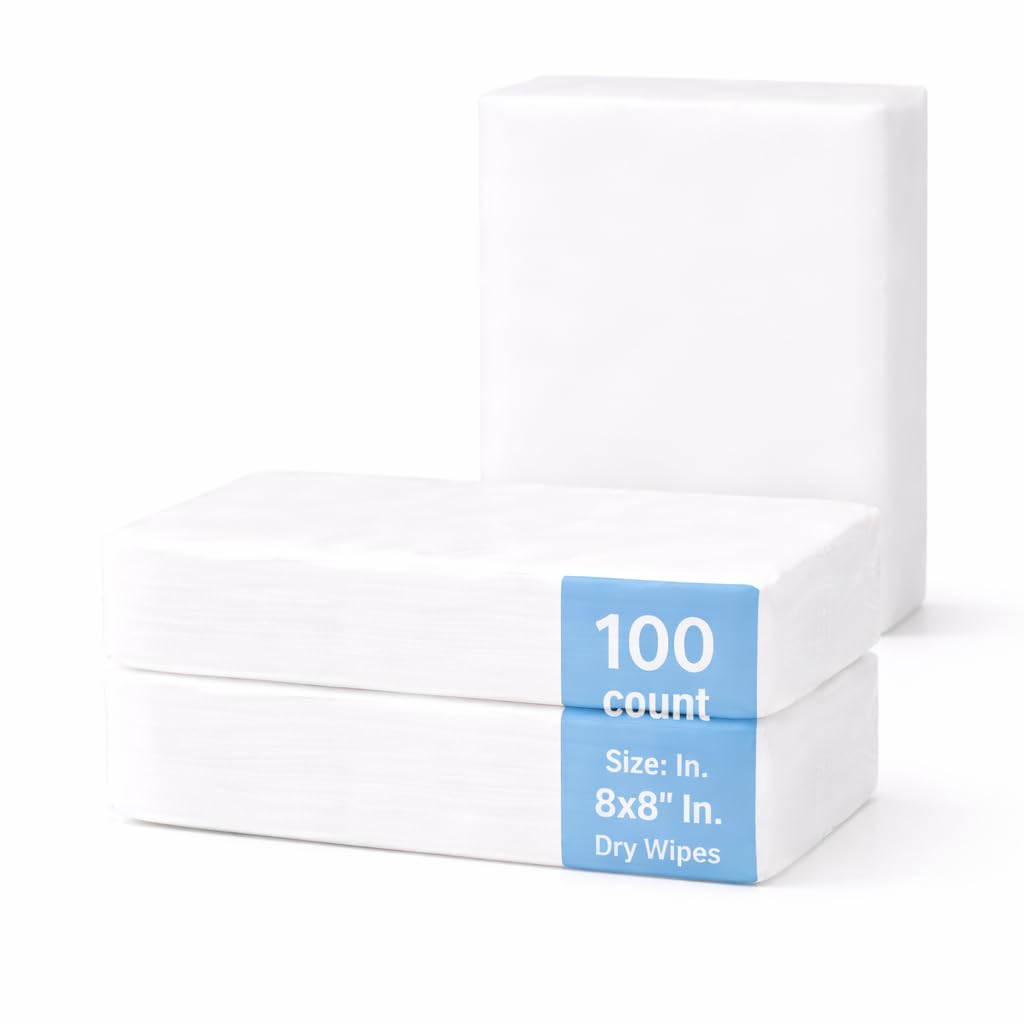 PIRU Facial Tissue Dry Wipes – 100 Count | Ultra Soft Non-Woven Face Cleansing Cloths | Durable Makeup Remover, Skincare & Multipurpose Disposable Towels (8" x 8")-picture-40