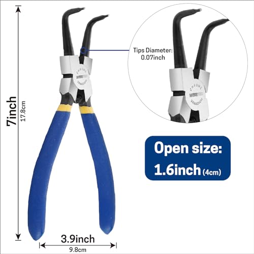 Image of 7 inch Internal Snap Ring Pliers with 90-Degree Bent Jaw, Cr-V Steel | Circlip Pliers for Retaining Ring Removal and Installation