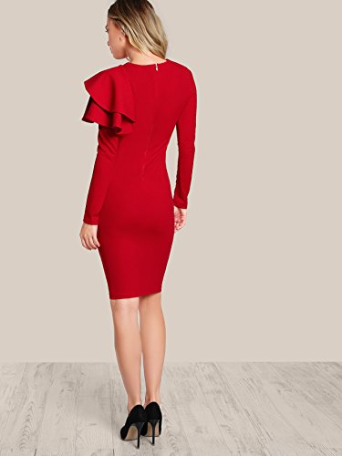 Floerns Women's Elegant Long Sleeve Knee Length Bodycon Dress Red S
