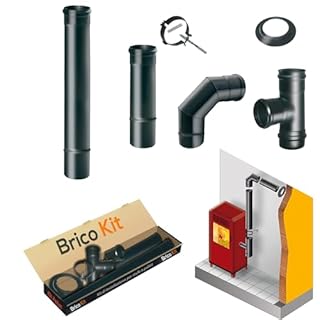 Canna Fumaria Kit Tubi Stufa a Pellet DN 80, Canale da Fumo con Elementi Componibili Rigidi in Acciaio al Ferritico, Nero Opaco, Spessore Minimo 8/10mm, Conforme Standard Marcatura CE | Brico Kit