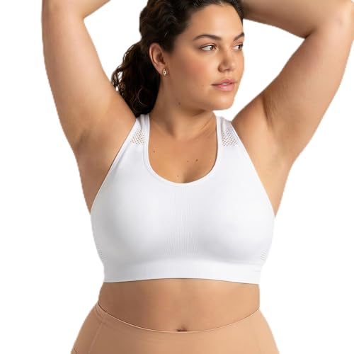 Image of Under Control Plus Size Sport Bras for Women Large Bust Seamless Racerback Padded Yoga Workout Bras Black White Pack 1X-2X-3X
