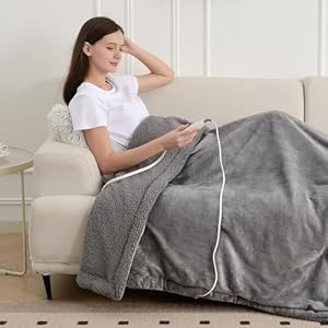 immtree Heated Weighted Blanket for Adults, Sherpa Fleece Soft Warm Weighted Blanket 12lbs for Sleep & Relax, Detachable Controller, 4 Heating Levels, 2 Hours Auto Shut-Off, 48x72inches, Grey
