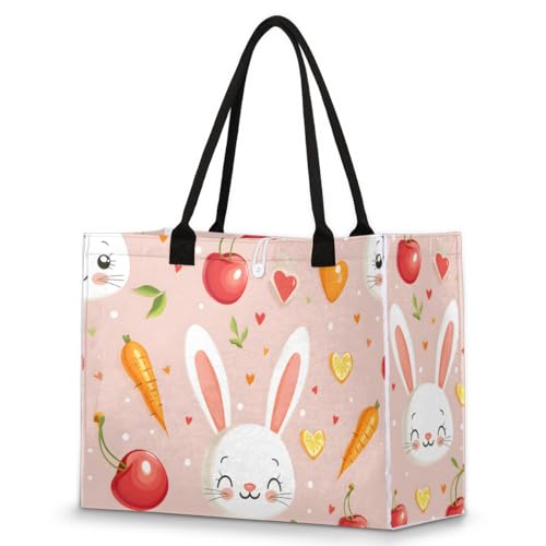 Bunny Fruits Tote Bag for Women Large Beach Bag Reusable Tote Bags for Work Travel Beach Shopping