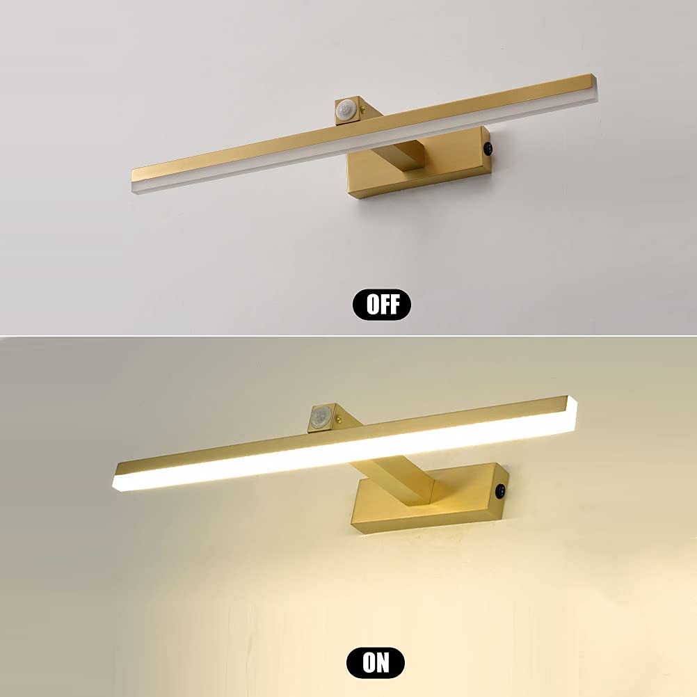 Luz de Espejo de baño con Interruptor y Sensor de Movimiento Luz LED para gabinete Lámpara de Pared de latón Tocador Lámpara de Espejo Luz Neutra 4000K 16W / 73CM (7W / 33CM) Interesante