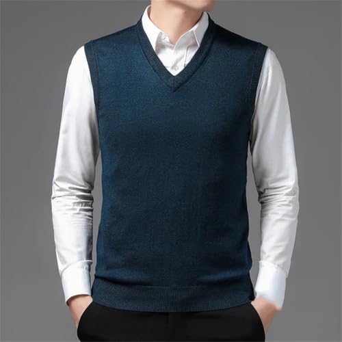 Mens Sweater Vest Sleeveless Solid Color Fashion Autumn Winter V-Neck Collar Slim Fit Sweater Men3