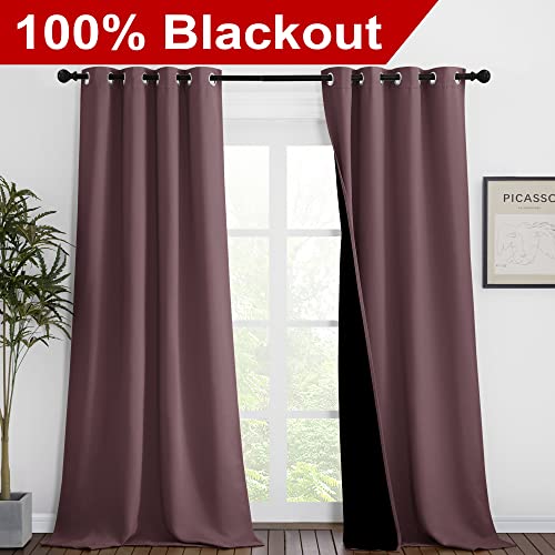 Image of NICETOWN Thermal Insulated 100% Blackout Curtains, Noise Reducing Performance Drapes with Black Lining, Full Light Blocking Drapery Panels for Patio (Dry Rose, 1 Pair, 46 inches x 90 inches)