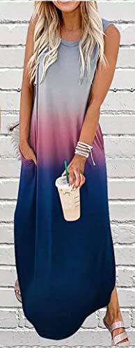 Image of CHUNTIANRAN Women's 2023 Casual Loose Sundress Maxi Dress Sleeveless Summer Beach Long Dresses Tshirt Dress with Pockets
