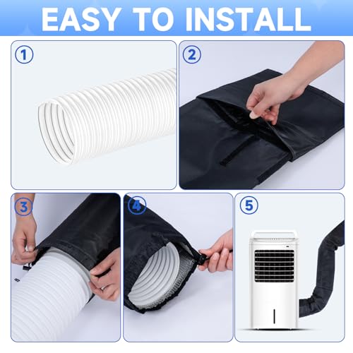 Image of Portable AC Hose Insulation Sleeve, Air Conditioner Hose Cover Wrap for 5 inch & 5.9 inch Diameter Exhaust Hose, AC Duct Vent Cover Sleeve with Upgrade Heat Insulation Material,One Step Install, Black