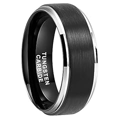 8mm Black Tungsten Silver Edges