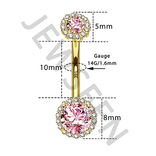 Jewseen 14K Gold Belly Button Ring Sparkling Cz Navel Rings Belly Bar Navel Piercing Body Jewelry Mother's Day Gift #TOP7