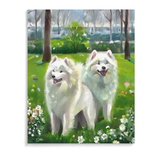 DIY Adult Paint by Number Kits Samoyed Dog for Adults Beginners,Easy Acrylic Paint by Number,DIY by Numbers Kits on Canvas 16x20inch(40x50cm) Frameless