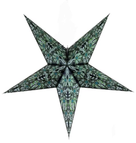 Image of Paper Star Lantern Lampshade, 60 cm, Hanging Decorations for Christmas, Wedding, Home, Party (Green, Black)