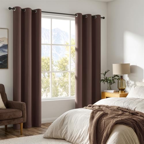 Image of MIULEE Dark Brown 100% Blackout Curtains for Bedroom 40x84 Inch 2 Panels | 2 Thick Layers Thermal Insulated Window Curtains with Black Liner, Noise Reducing Grommet, Drapes for Living Room
