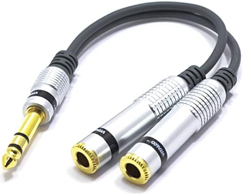 VITALCO Jack 6.35mm Mono 1/4 Inch Male to 2x RCA Female Audio Adapter 6.35 to Phono Plug