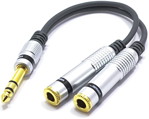 VITALCO Adaptateur Jack 6,35 Stéréo mâle vers 2X Jack TRS Femelle Câble Y Splitter Distributeur 6,3mm 15cm