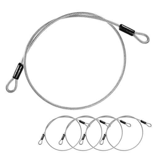 M METERXITY 5-Pack Security Cable Lock, 3FT 5mm PVC Coated Stainless Steel Luggage Lock Wire Rope with Double Loop for Travel/Gate/Bike, Cut-Resistant Braided Steel Cable [Transparent]