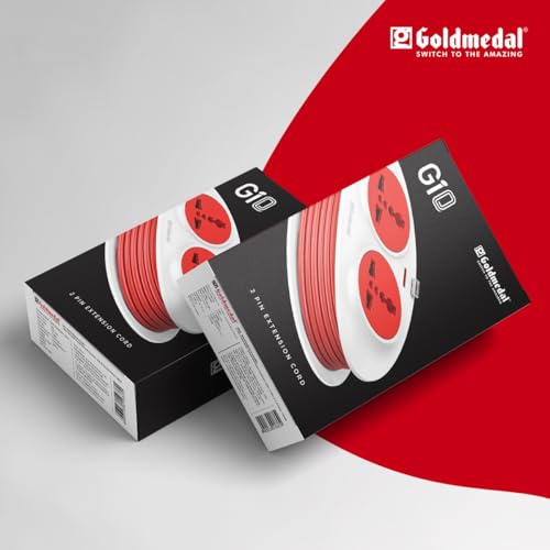 Goldmedal Gio 2-Pin Extension Cords (White and Red) – Pack of 1, with Indicator & International Sockets, Heavy-Duty 2.5-Meter Cable for Home and... - Image 4