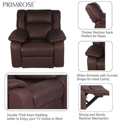 Image of Primrose Christie Single Seater Manual 1R Recliner Sofa | Recliner for Living Room Bedroom & Home Office (Brown)