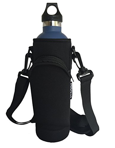 Onoola 24oz Pocket Carrier for Hydro Flask Type Bottles with Padded Adjustable Straps (Neoprene Sleeve/Pouch) (Black)
