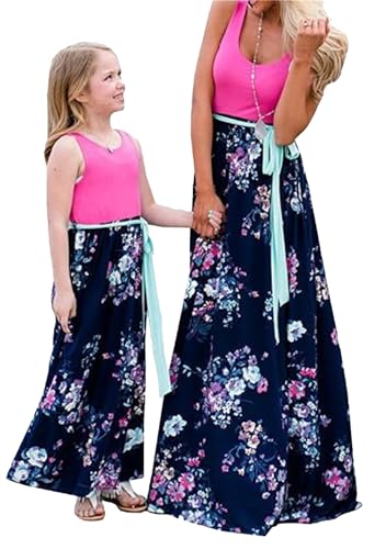 MAYRAIN Mommy and Daughter Summer Sleeveless Maxi Dresses Family Matching Long Dresses Floral Printed Outfits Dress