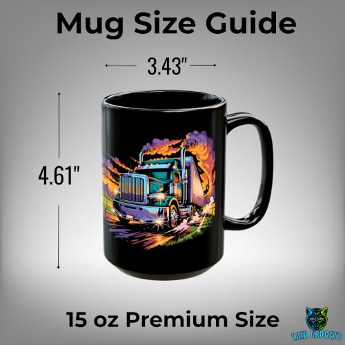 Taza de Cerámica Negra 15oz con Camión Semi miniatura 5
