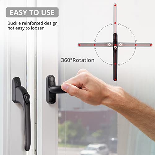 Justech Window Handle 10 Pieces Window Handles Universal Inline Espag UPVC Smart Spindle Window Lock Handle Lockable Window Handle-Black - Image 3