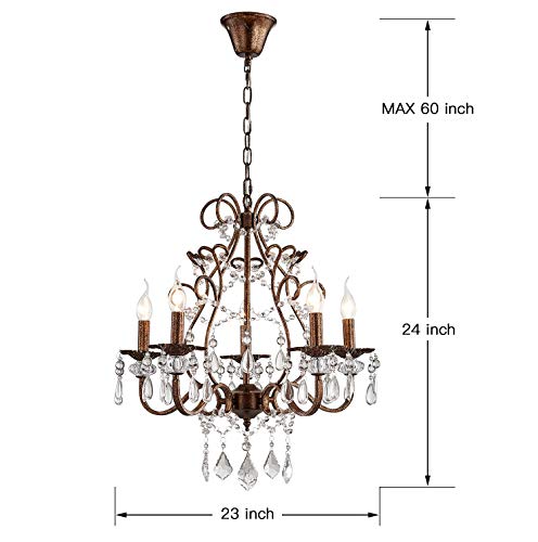 Saint Mossi 5-Lights Crystal Chandelier in Farmhouse Chandelier Style,K9 Crystal Pendant Light Rustic Chandelier for Bedroom,Dining Room,Living Room,H24" x D23",Chain Adjustable - Thumbnail 3