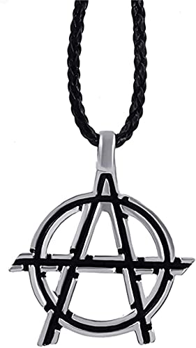 LBBYLFFF Ketting Mannen Jongens Anarchy Zilveren Zwarte Hanger met Lederen Ketting Sieraden
