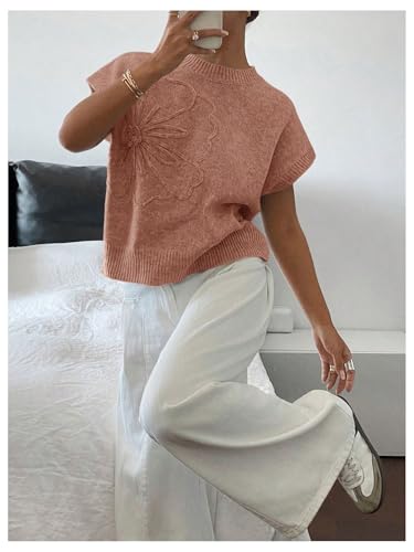 Image of SOLY HUX Women's Short Sleeve Sweater 3D Floral Sweaters Pullover Tank Tops Knit Vest Trendy Fashion Clothing