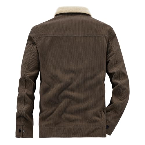 Men's Corduroy Sherpa Fleece Lined Trucker Jacket Thickened Warm Winter Long Sleeve Zip Collared Coats with Pockets3
